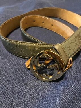 Gucci Tan Leather Belt Strap with Embossed Logo